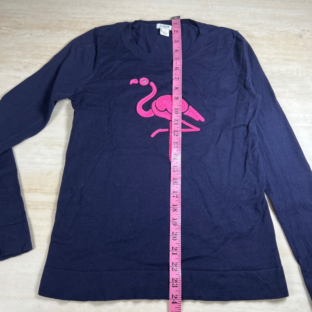 J. Crew Navy Blue Long Sleeve Pink Flamingo Graphic Knit Sweater Top XS - Picture 7 of 11